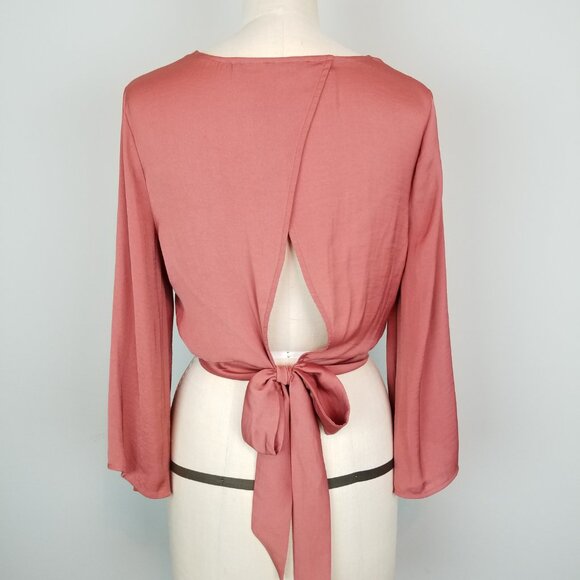 Rusty Red Patrons of Peace * Free People * Silky Open Back Crop Top with Tie * M - Picture 6 of 9